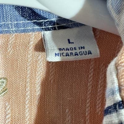 Caribbean Shirt Mens Large Linen Short Sleeve Button Up Pocket Casual - Thumbnail 8