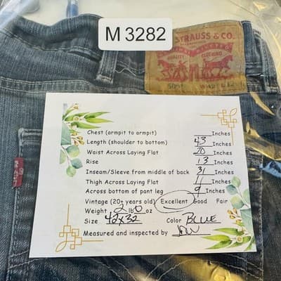 Levis 505 Jeans Mens 42x32 Blue Medium Wash Straight Denim Zip Fly Mid Rise - Thumbnail 7