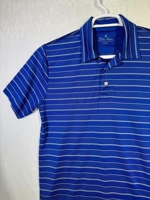 Brooks Brothers Polo Shirt Mens Medium Blue Striped Performance Golf Casual - Thumbnail 4
