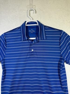 Brooks Brothers Polo Shirt Mens Medium Blue Striped Performance Golf Casual - Thumbnail 5
