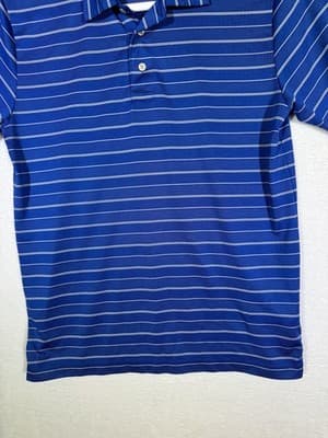 Brooks Brothers Polo Shirt Mens Medium Blue Striped Performance Golf Casual - Thumbnail 3