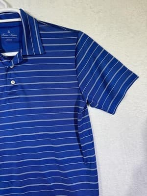 Brooks Brothers Polo Shirt Mens Medium Blue Striped Performance Golf Casual - Thumbnail 6