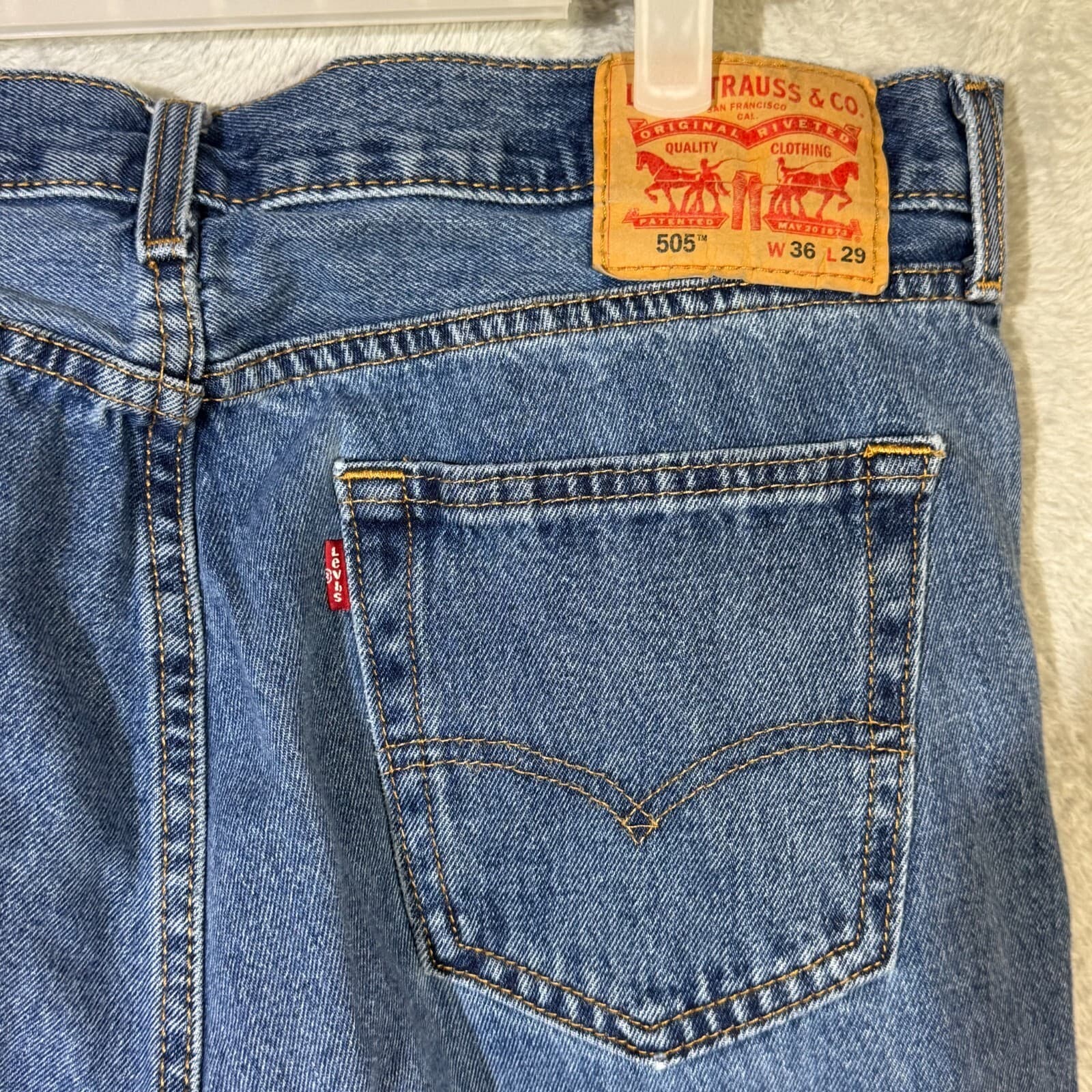 Levis 505 Jeans Mens 36x29 Regular Fit Straight Leg Blue Denim Zip Fly Classic - Thumbnail 7