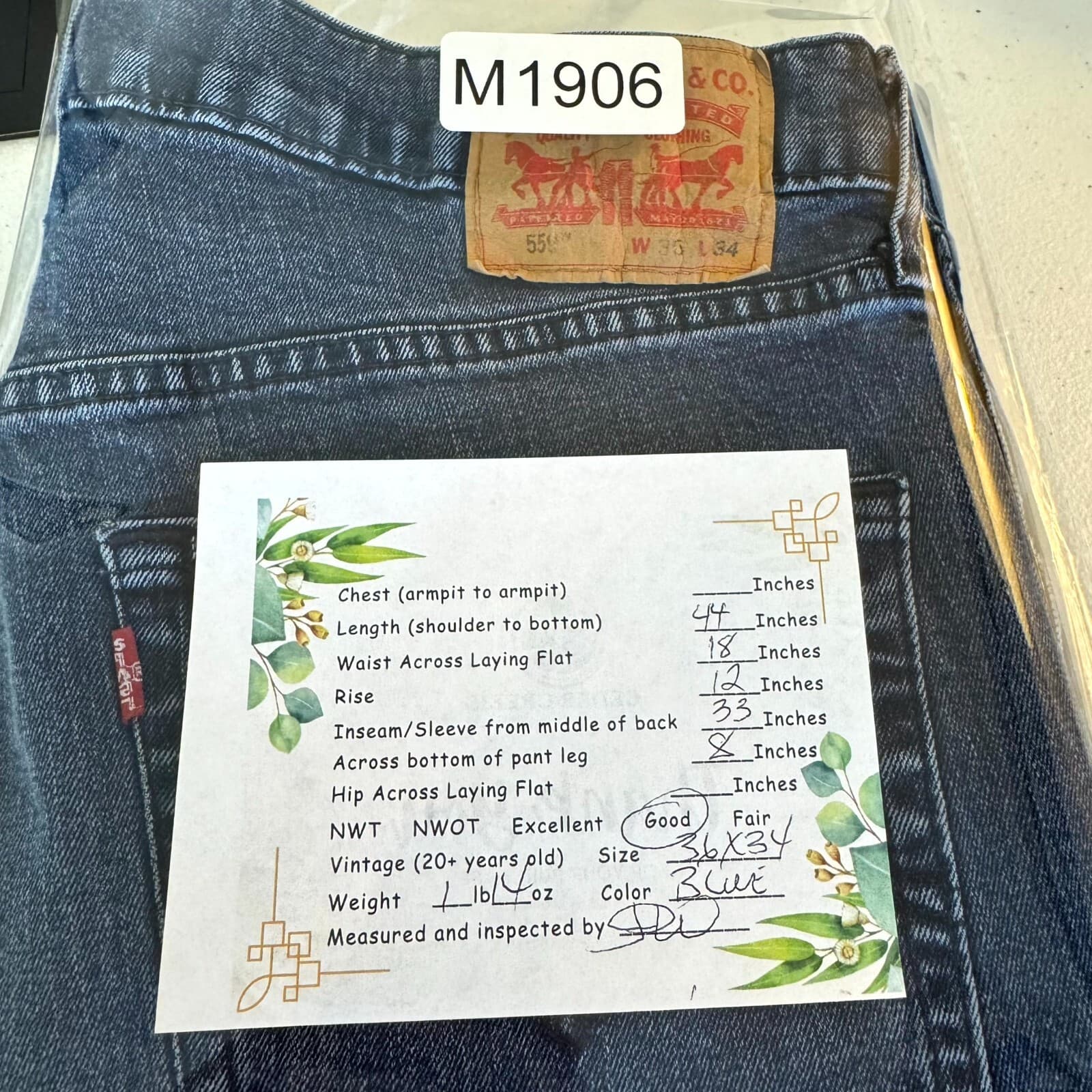 Levi's 559 Jeans Mens 36x34 Blue Denim Relaxed Straight Mid Rise Stretch Zip Fly - Thumbnail 9