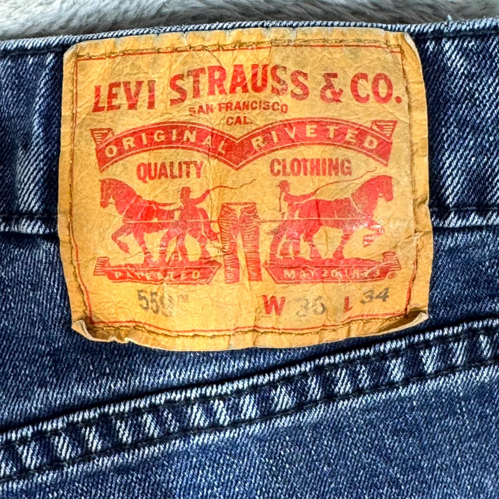 Levi's 559 Jeans Mens 36x34 Blue Denim Relaxed Straight Mid Rise Stretch Zip Fly - Thumbnail 4