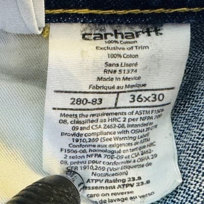 Carhartt 280-83 Jeans Mens 36x30 Blue Relaxed Straight Denim FR - Thumbnail 6