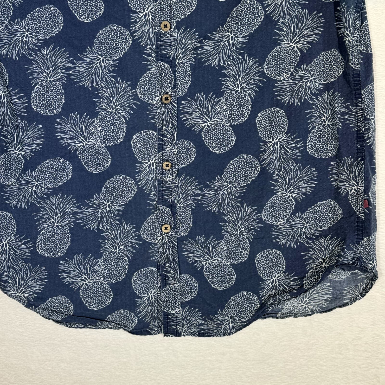 Cactus Man Men’s S Navy Pineapple Print Slim Cotton Button-Up Shirt – M570 - Thumbnail 3