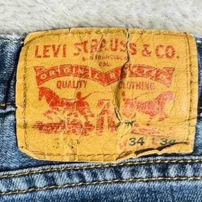 Levis 514 Jeans Mens 34x34 Blue Light Wash Straight Denim Zip Fly Stretch - Thumbnail 9