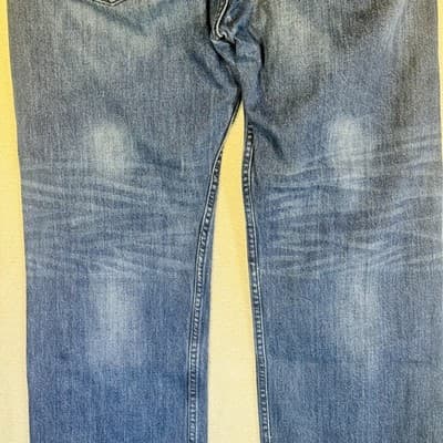 Levis 569 Jeans Mens 38x32 Blue Medium Wash Distressed Relaxed Denim Zip Fly - Thumbnail 10