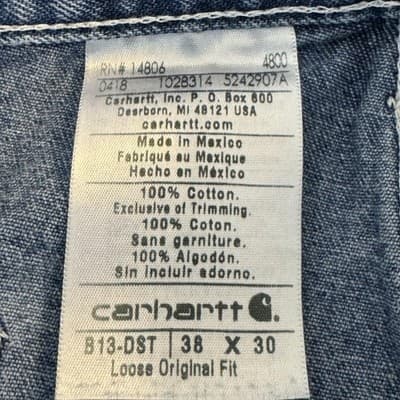 Carhartt Jeans Mens 38x30 Blue Denim B13-DST Loose Original Fit Workwear Utility - Thumbnail 6