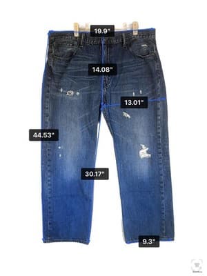 Levis 569 Jeans Mens 38x32 Blue Medium Wash Distressed Relaxed Denim Zip Fly - Thumbnail 17