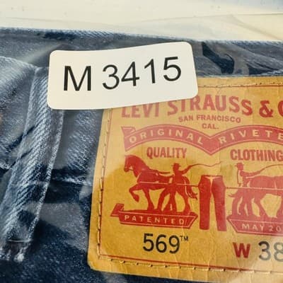 Levis 569 Jeans Mens 38x32 Blue Medium Wash Distressed Relaxed Denim Zip Fly - Thumbnail 20
