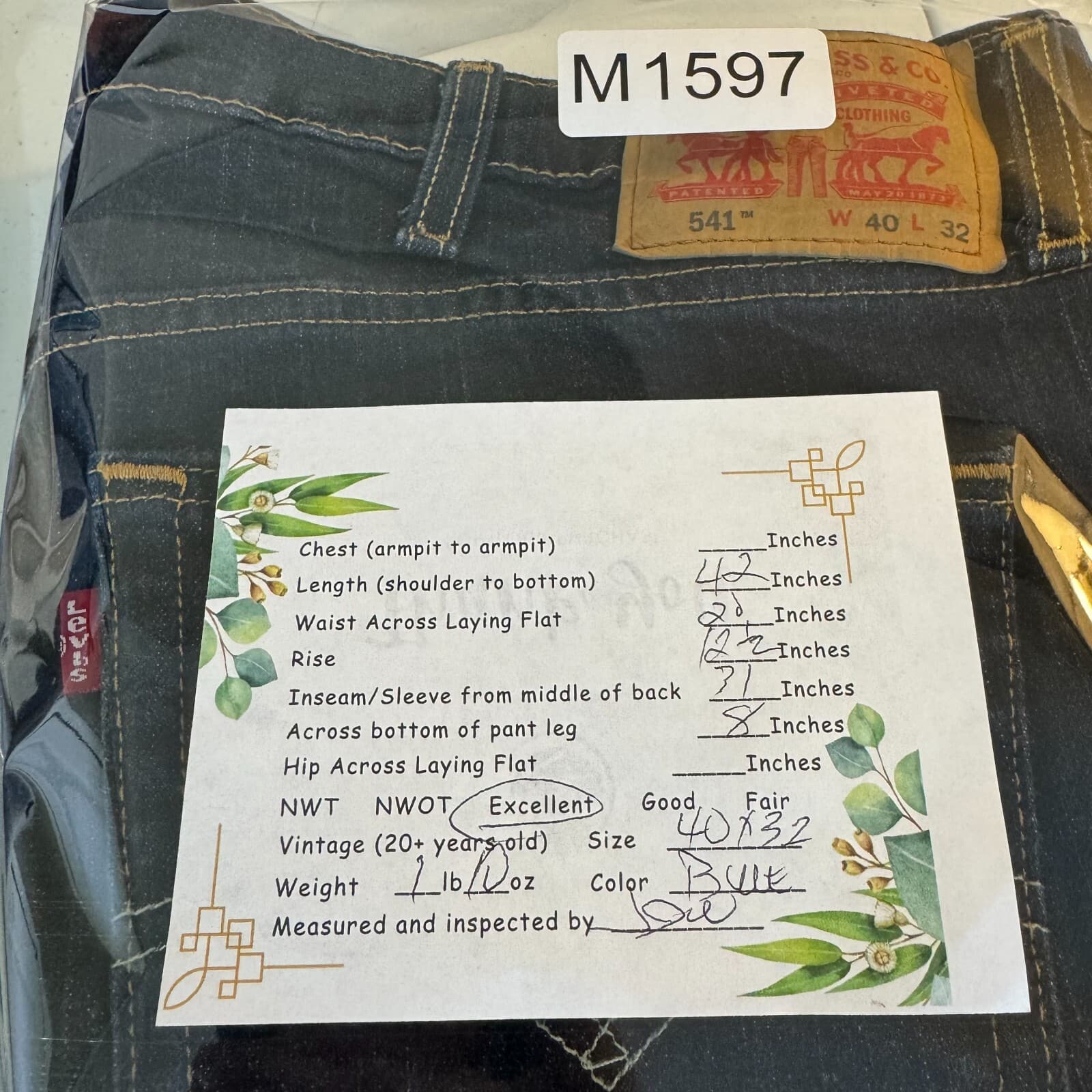 Levi’s 541 Mens Jeans 40x32 Blue Denim Stretch Athletic Fit Straight - Thumbnail 15