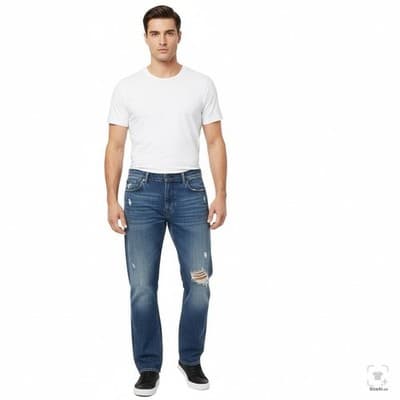 Levis 569 Jeans Mens 38x32 Blue Medium Wash Distressed Relaxed Denim Zip Fly - Thumbnail 4