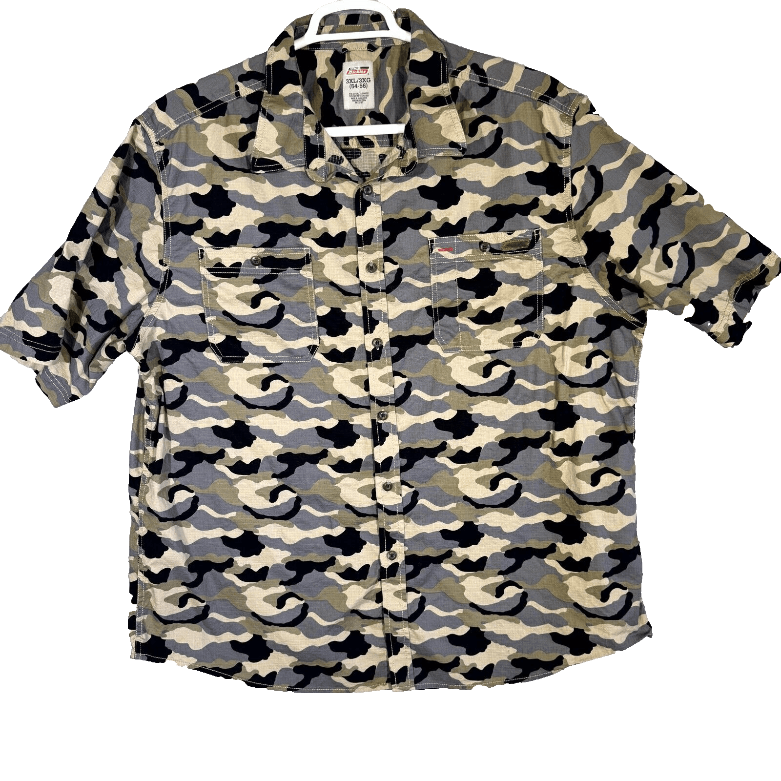 Dickies Shirt Mens 3XL Gray Camouflage Stretch Short Sleeve Button Up Casual - Image 1