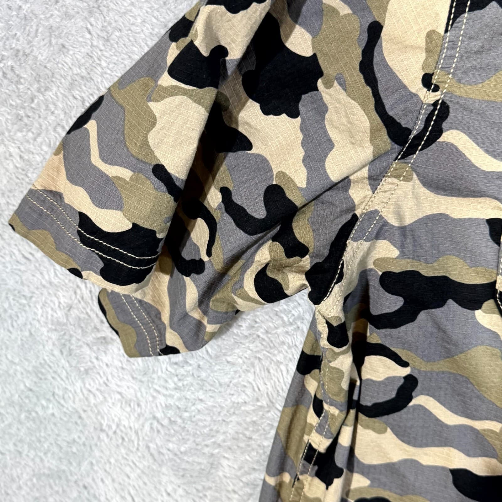 Dickies Shirt Mens 3XL Gray Camouflage Stretch Short Sleeve Button Up Casual - Thumbnail 3