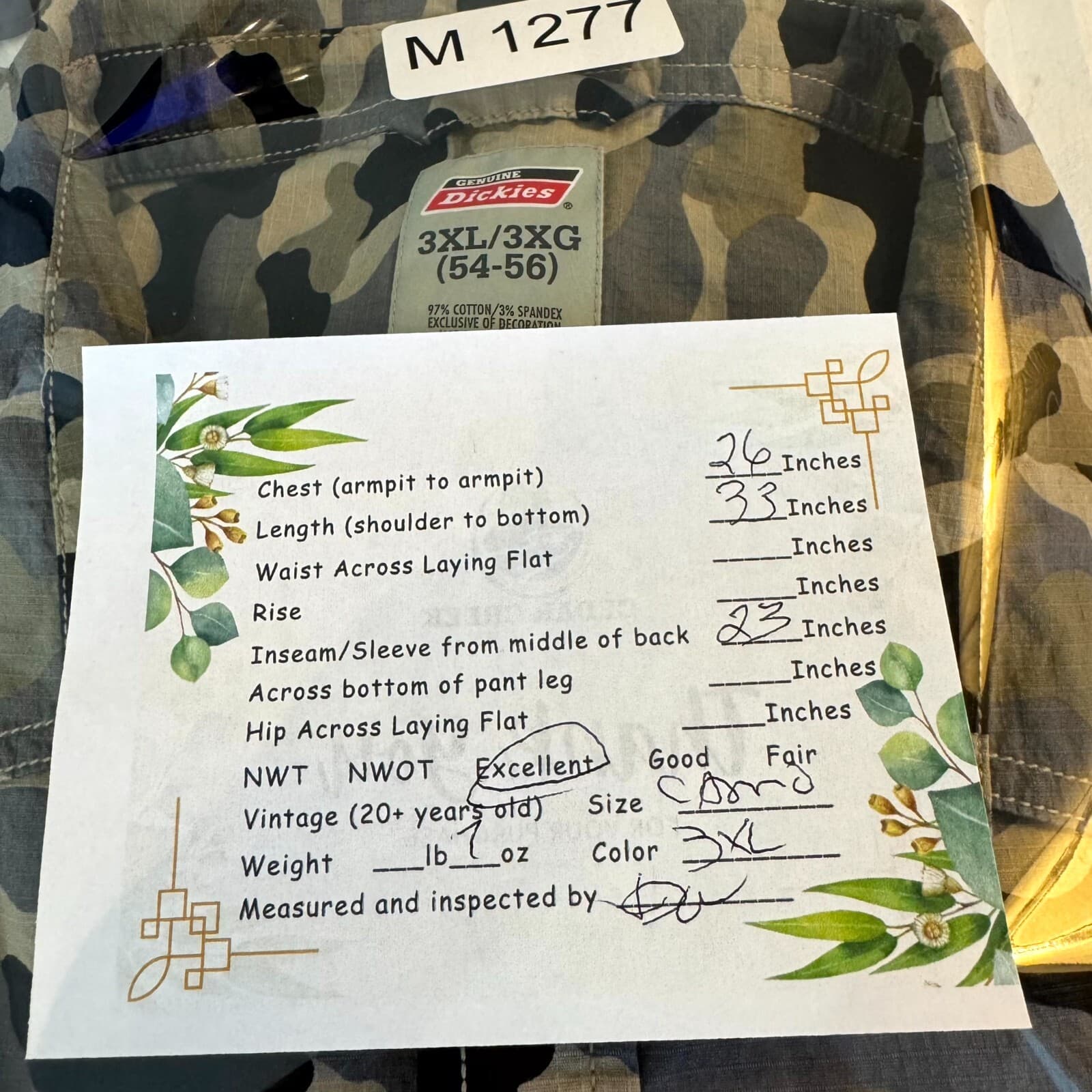 Dickies Shirt Mens 3XL Gray Camouflage Stretch Short Sleeve Button Up Casual - Thumbnail 9