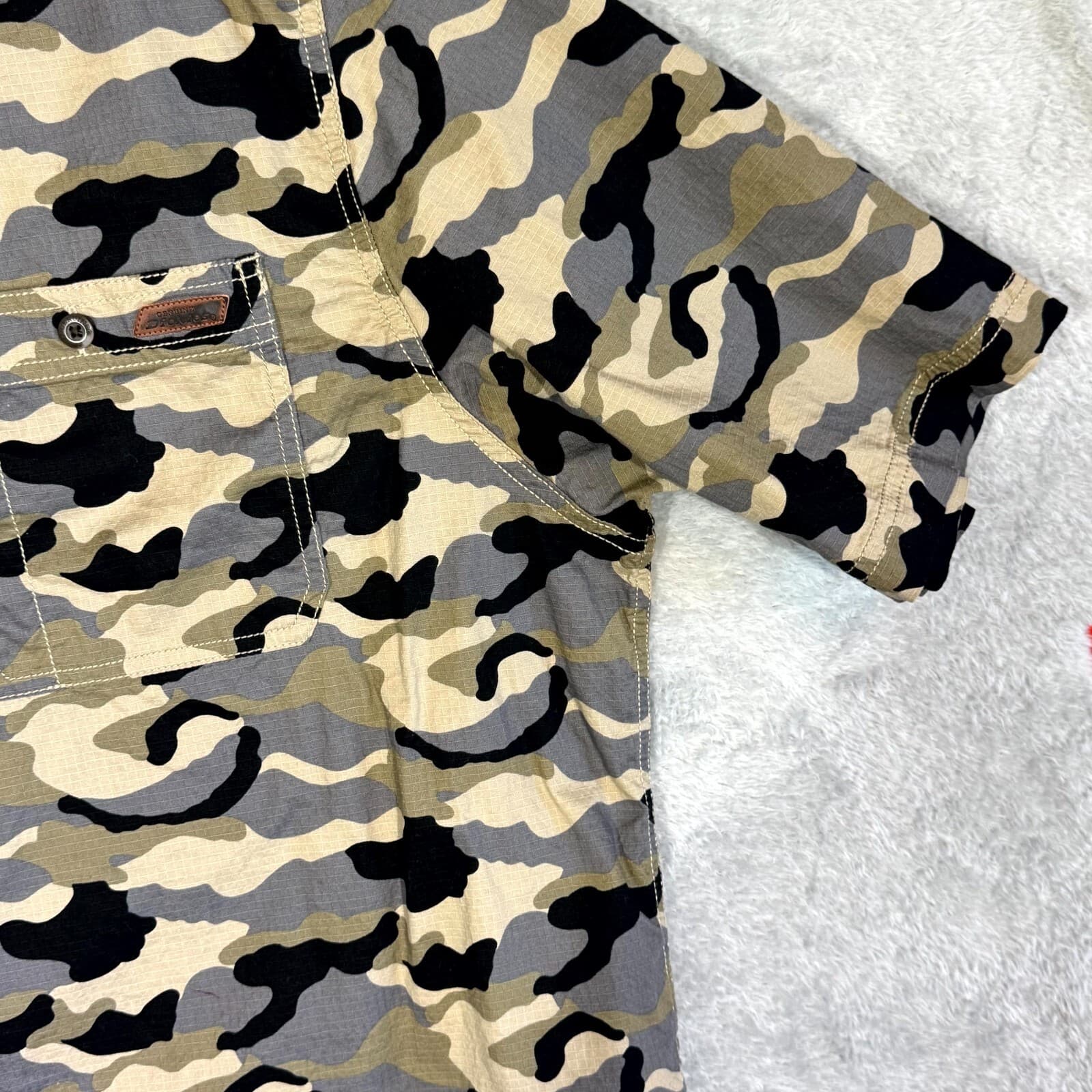 Dickies Shirt Mens 3XL Gray Camouflage Stretch Short Sleeve Button Up Casual - Thumbnail 5