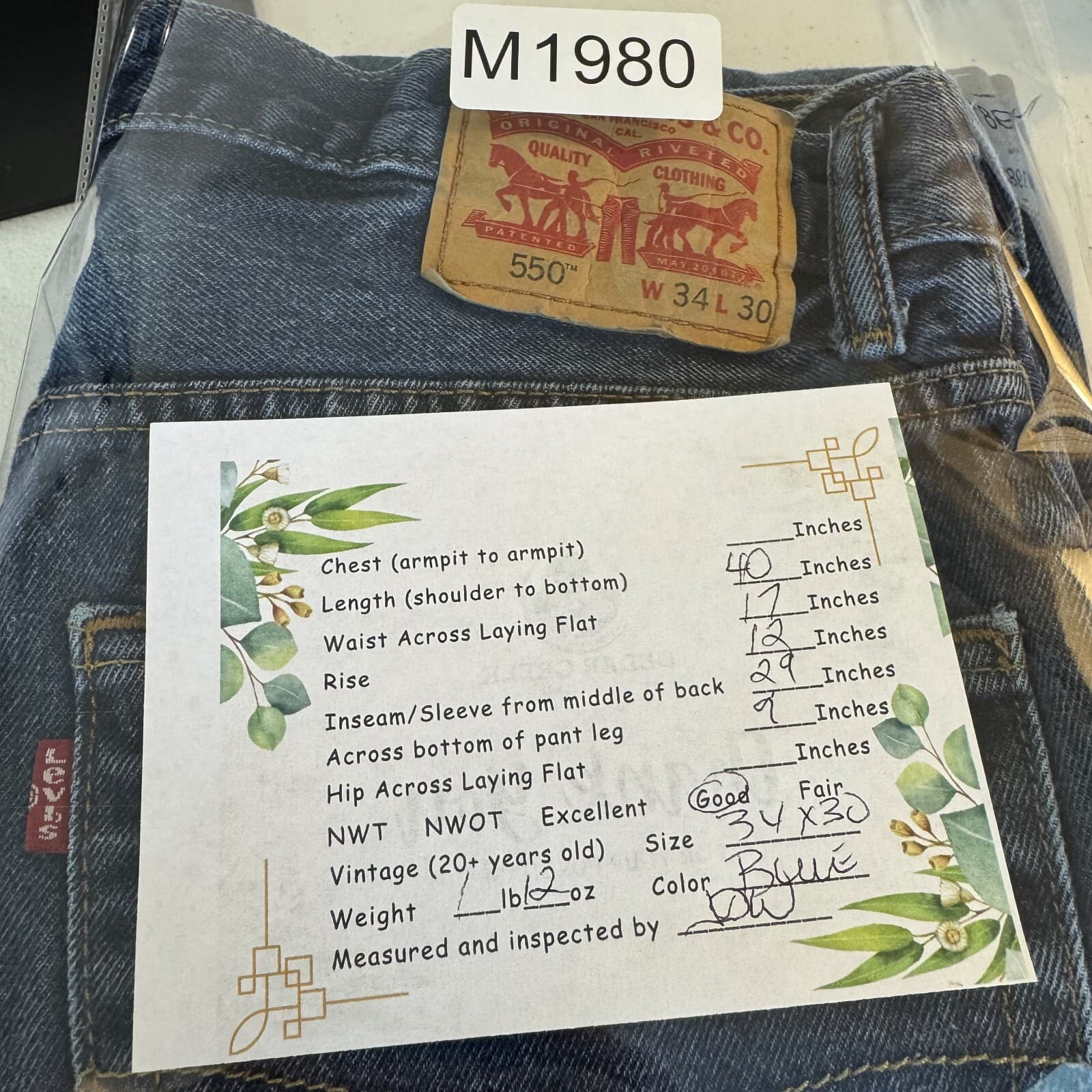 Levi's 550 Jeans Mens 34x30 Blue Denim Relaxed Fit Tapered Leg Mid Rise Zip Fly - Thumbnail 8