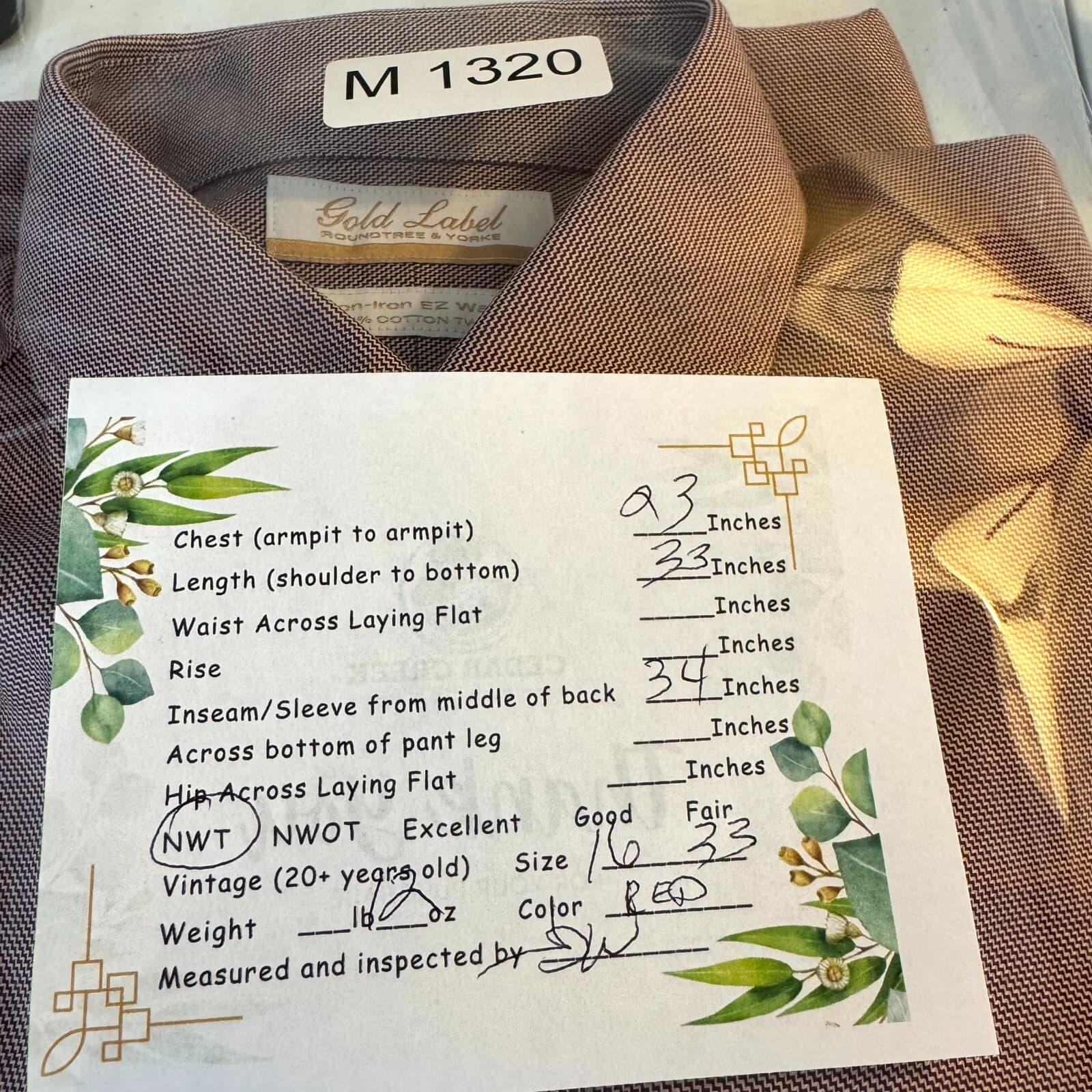 Gold Label Shirt Mens 16 33 Red Fitted Dress Shirt 100 Percent Cotton Career - Thumbnail 9