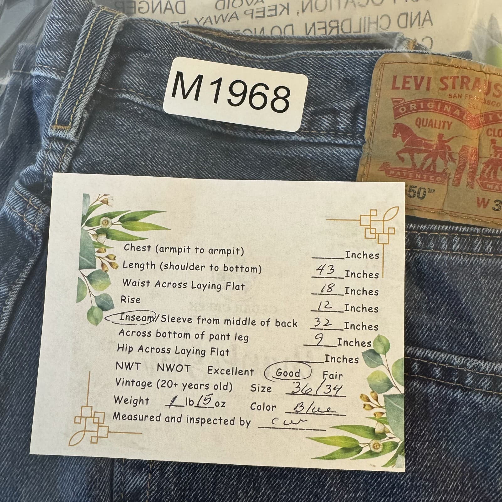 Levi's 550 Jeans Mens 36x34 Blue Denim Relaxed Fit Tapered Leg Mid Rise Zip Fly - Thumbnail 8