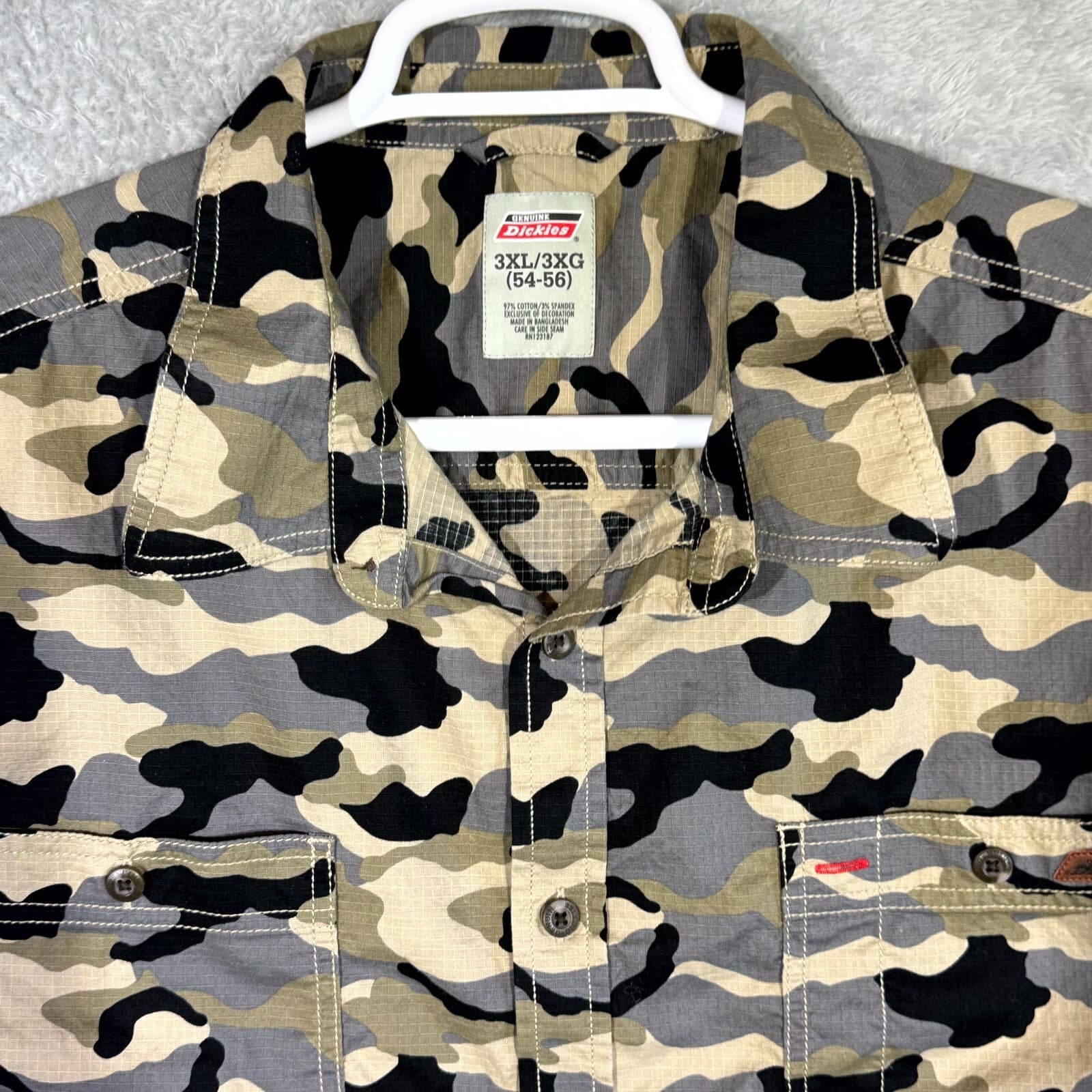 Dickies Shirt Mens 3XL Gray Camouflage Stretch Short Sleeve Button Up Casual - Thumbnail 4