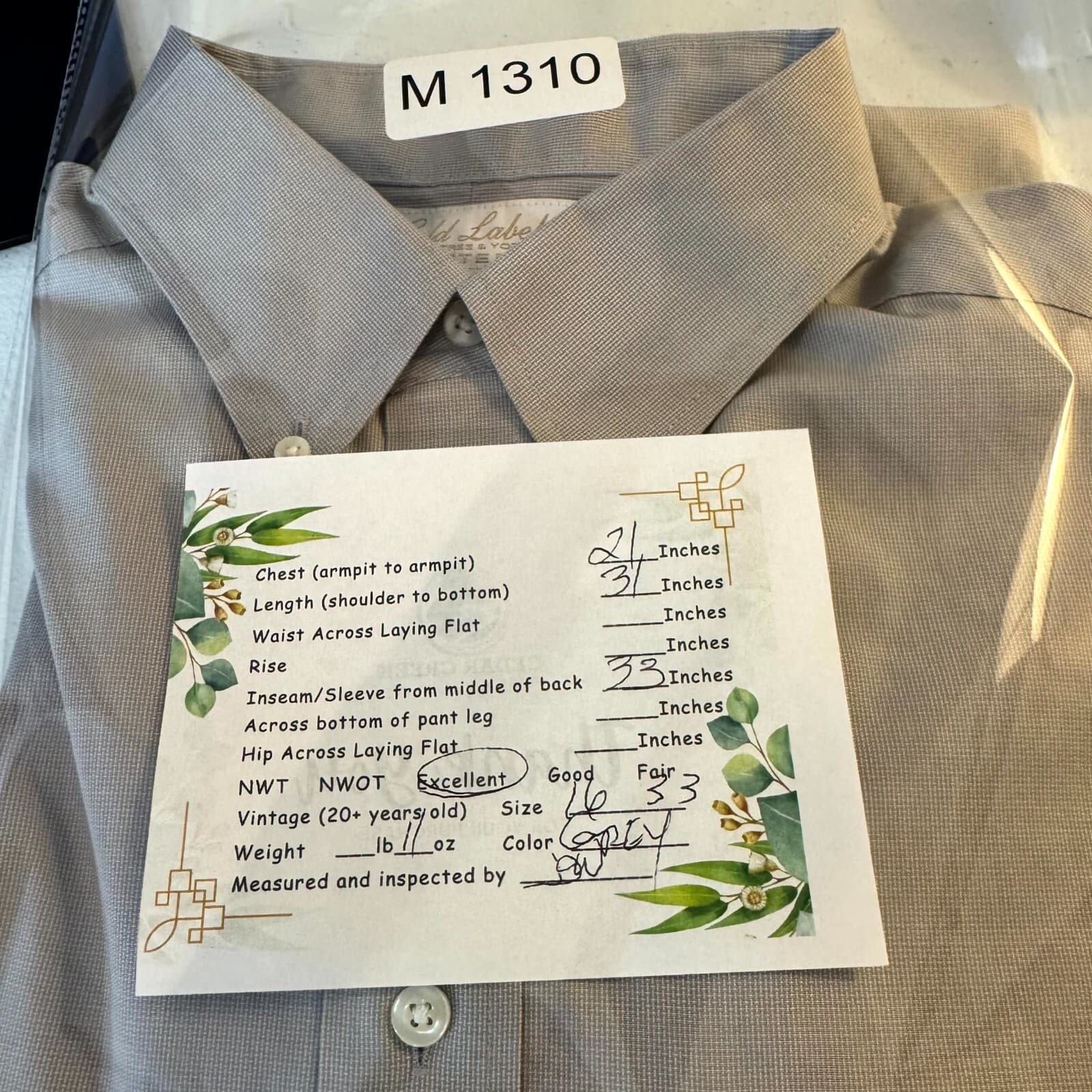 Gold Label Shirt Mens 16 33 Gray Fitted Dress Shirt 100 Percent Cotton Career - Thumbnail 9