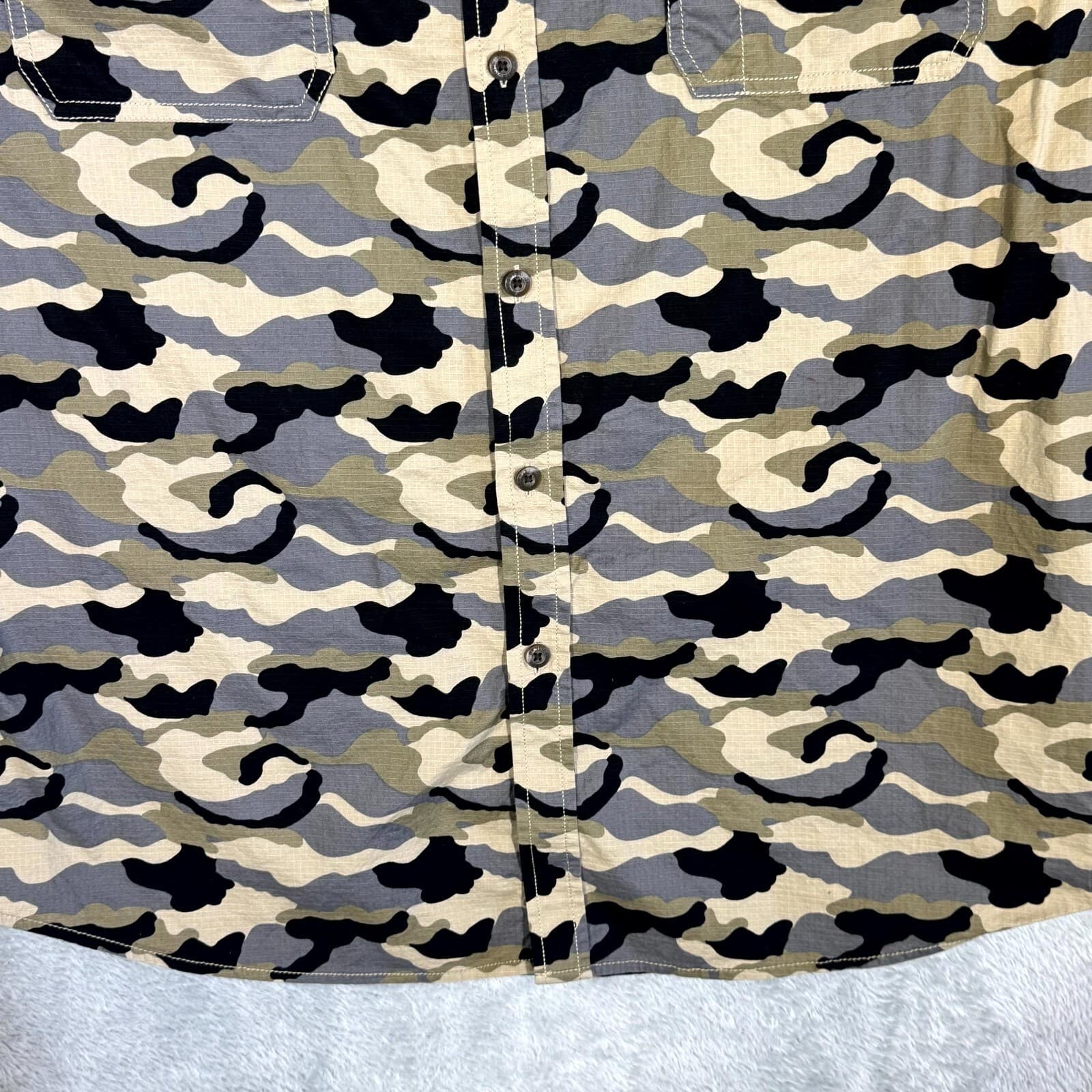 Dickies Shirt Mens 3XL Gray Camouflage Stretch Short Sleeve Button Up Casual - Thumbnail 6