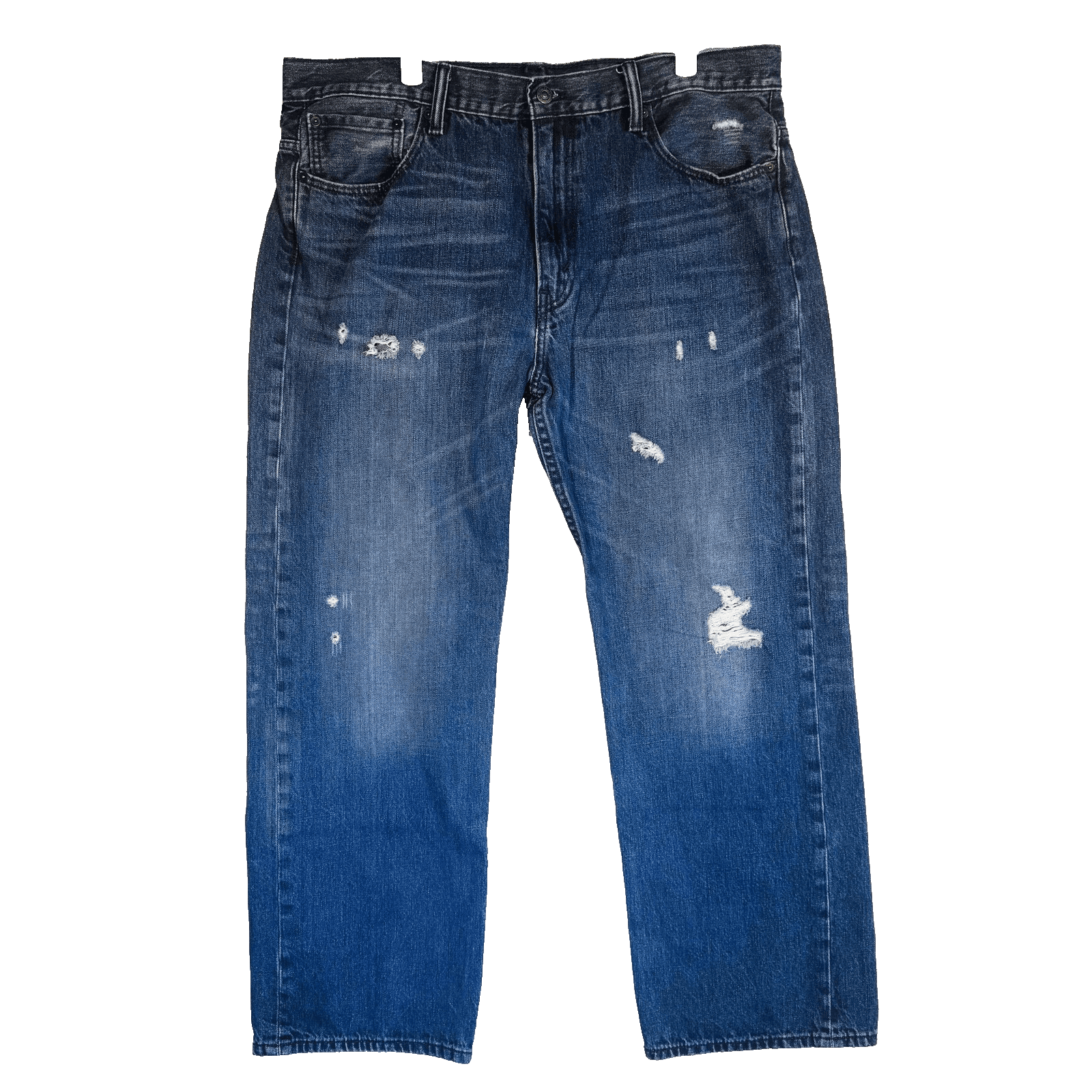 Levis 569 Jeans Mens 38x32 Blue Medium Wash Distressed Relaxed Denim Zip Fly - Thumbnail 5