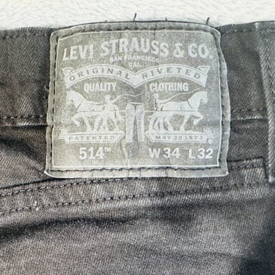 Levis 514 Jeans Mens 34x32 Black Dark Wash Straight Denim Stretch Zip Fly - Thumbnail 3