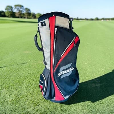 Strata Golf Stand Bag Black Red 6-Way Divider Stand Mechanism Mens Medium Carry - Image 1