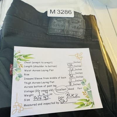 Levis 514 Jeans Mens 34x32 Black Dark Wash Straight Denim Stretch Zip Fly - Thumbnail 9