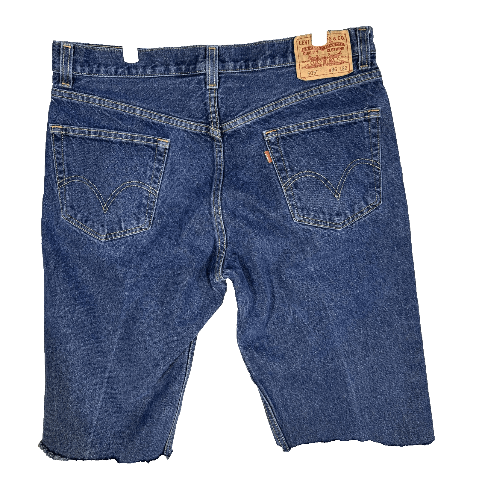Levis 505 Shorts Mens 36 Blue Denim Jean Bermuda Cutoff Raw Hem Frayed - Thumbnail 2