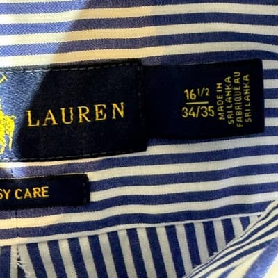 Ralph Lauren Shirt Mens 16.5 34/35 Striped Button Down Easy Care Dress Shirt - Thumbnail 9