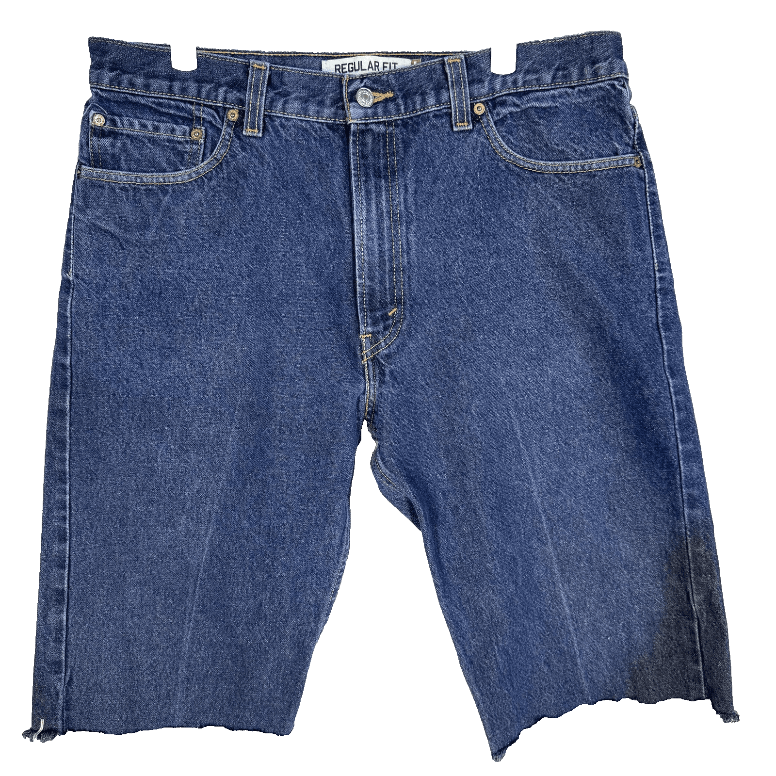 Levis 505 Shorts Mens 36 Blue Denim Jean Bermuda Cutoff Raw Hem Frayed - Image 1