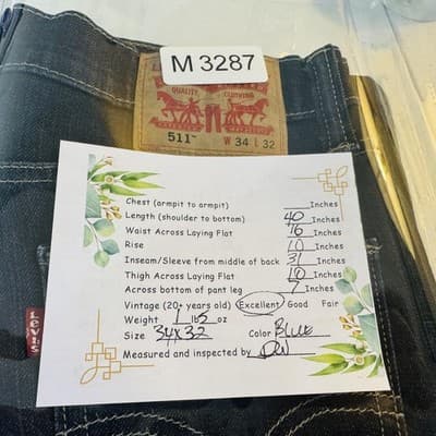 Levis 511 Jeans Mens 34x31 Blue Dark Wash Slim Tapered Stretch Denim Zip Fly - Thumbnail 9