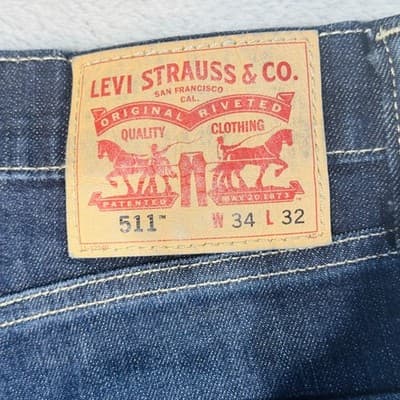 Levis 511 Jeans Mens 34x31 Blue Dark Wash Slim Tapered Stretch Denim Zip Fly - Thumbnail 3