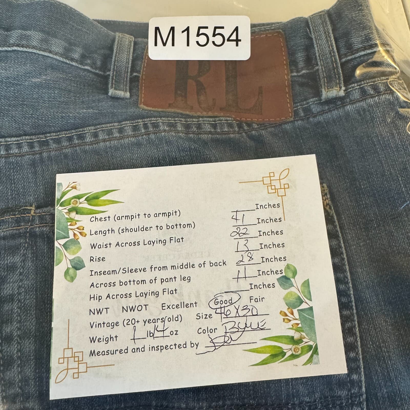 Polo Ralph Lauren Ashmore Jeans 46x30 Blue Denim Straight Distressed - Thumbnail 8