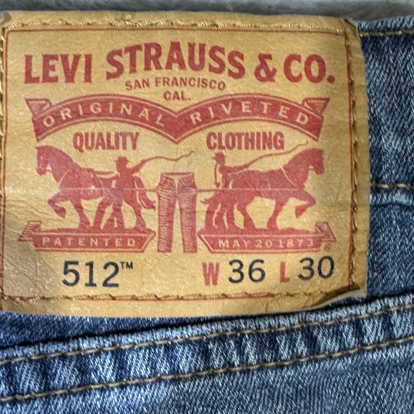 Levis 512 Jeans Mens 36x30 Blue Denim Stretch Slim Taper Mid Rise Straight Leg - Thumbnail 10