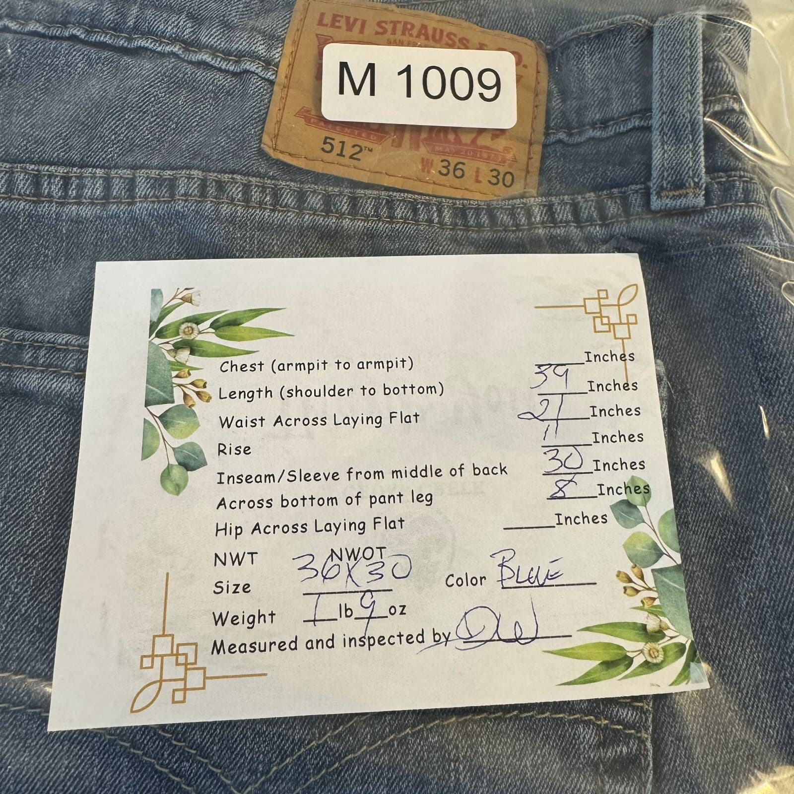 Levis 512 Jeans Mens 36x30 Blue Denim Stretch Slim Taper Mid Rise Straight Leg - Thumbnail 8