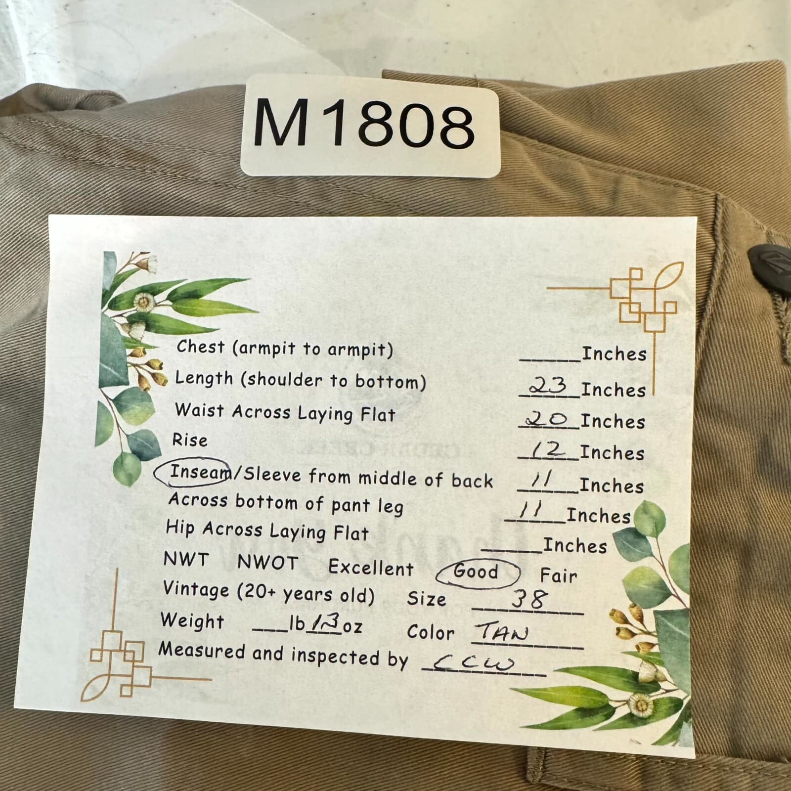 Volcom Chino Shorts Mens 38 Tan Flat Front Slash Pocket Classic Fit Mid Rise Zip - Thumbnail 7