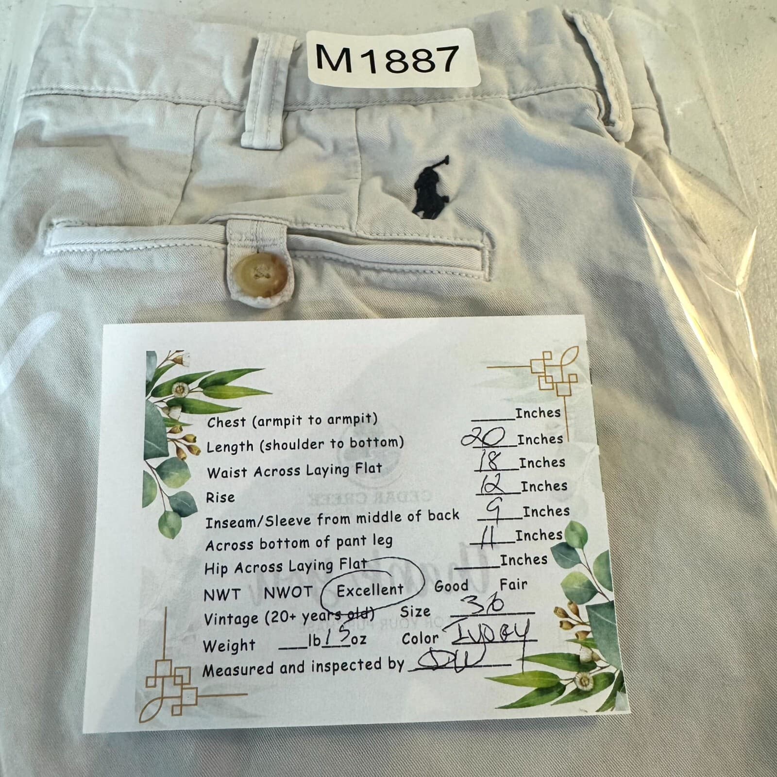 Polo Ralph Lauren Chino Shorts Mens 36 Ivory Cotton Stretch Classic Fit - Thumbnail 8