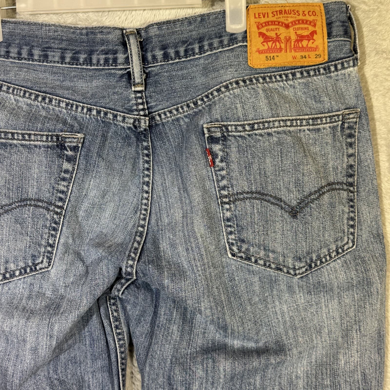 Levis 514 Jeans Mens 34x29 Blue Denim 100 Percent Cotton Straight Leg Mid Rise - Thumbnail 7