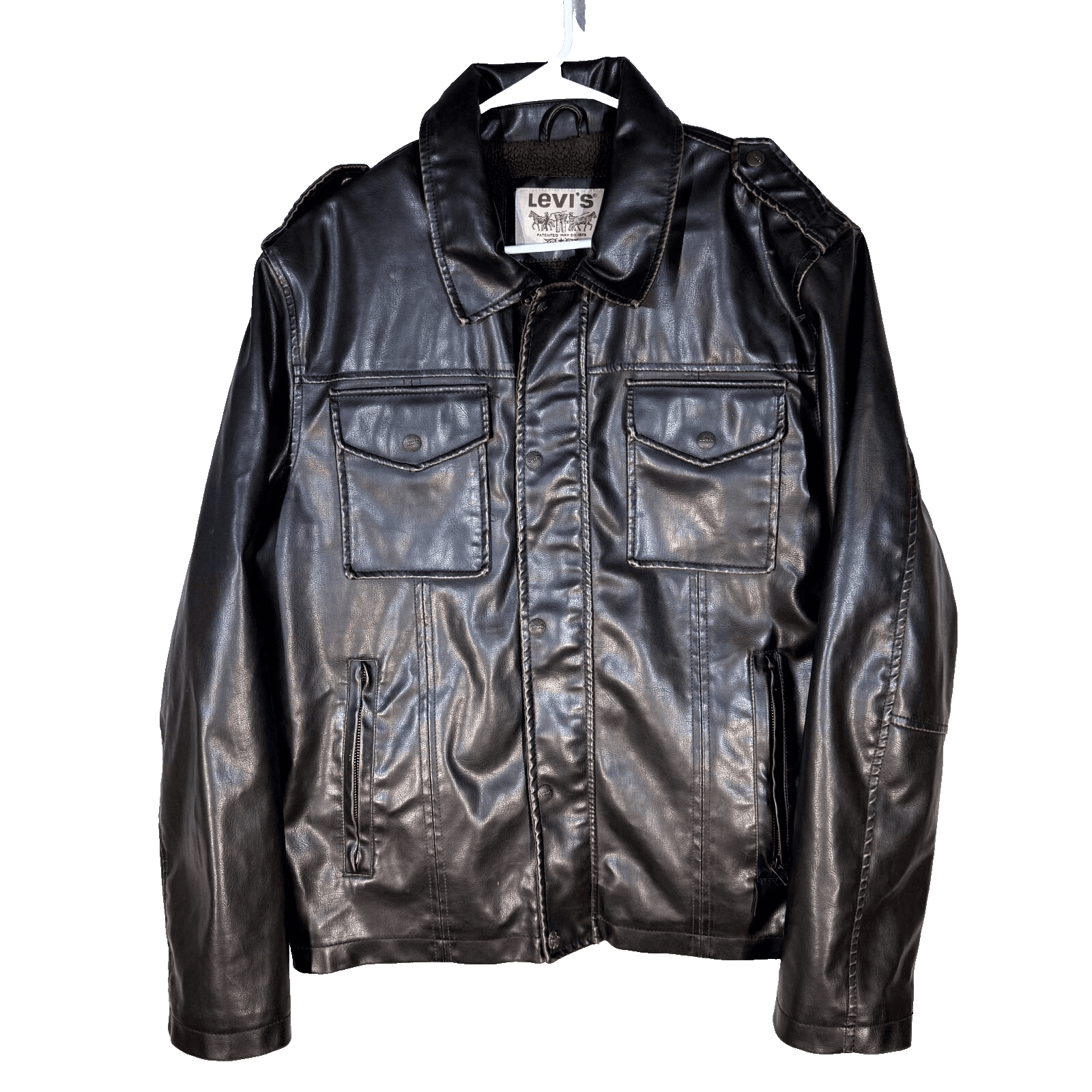 Levi's Bomber Jacket Mens Large Brown Faux Leather Fleece Lined Coat - Image 1