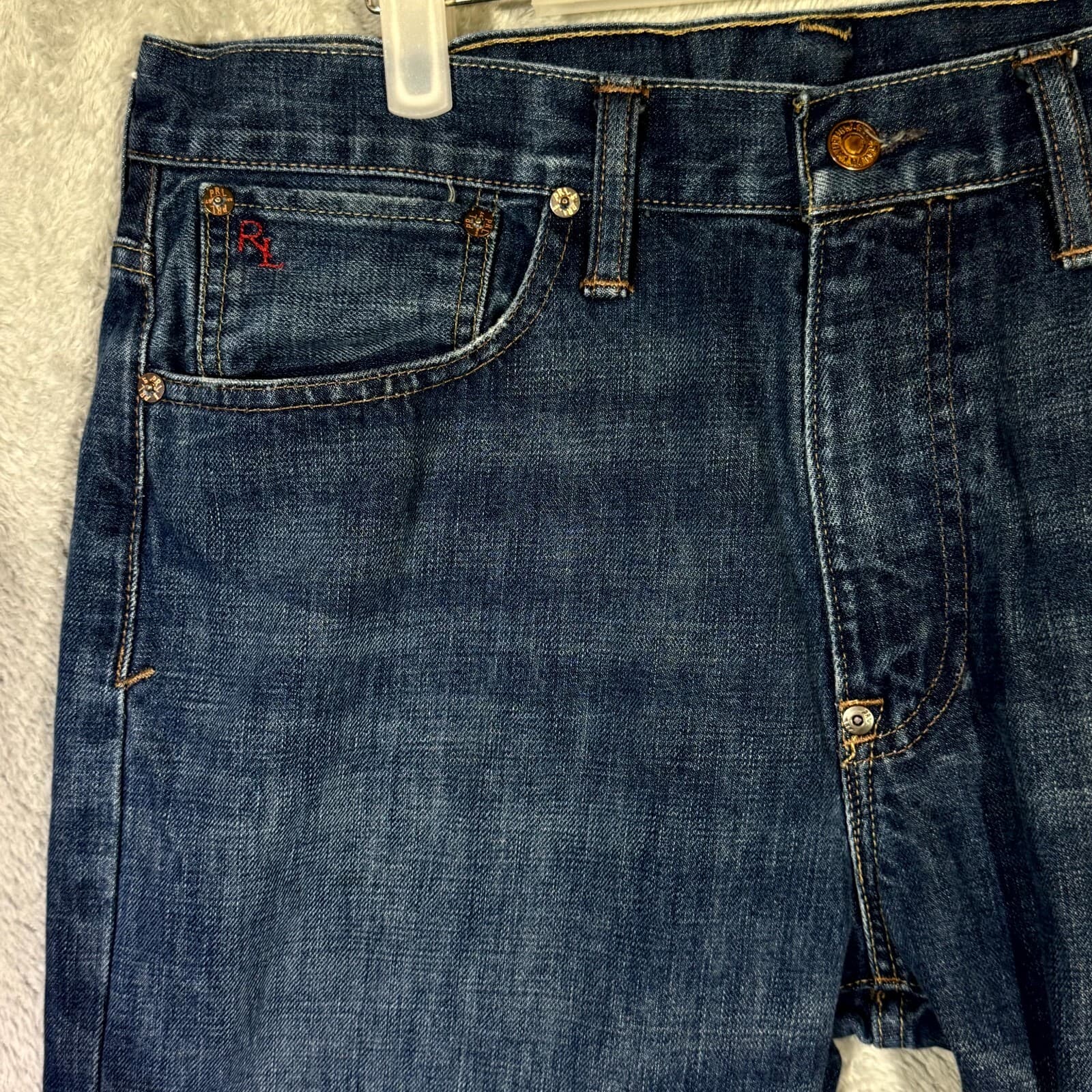 Polo Ralph Lauren Jeans Mens 32x34 Distressed Blue Denim 100 Cotton Straight Leg - Thumbnail 3