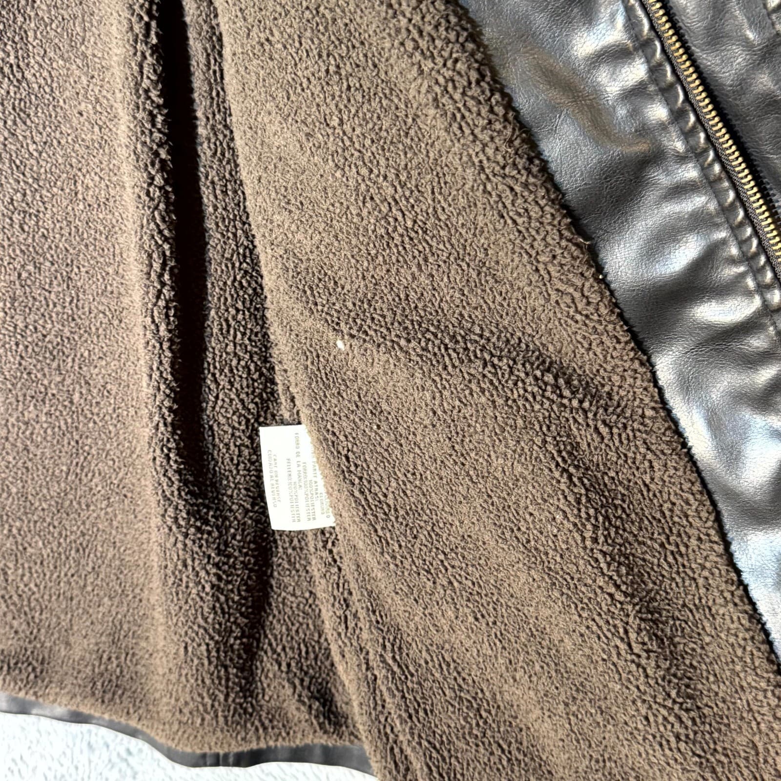 Levi's Bomber Jacket Mens Large Brown Faux Leather Fleece Lined Coat - Thumbnail 8