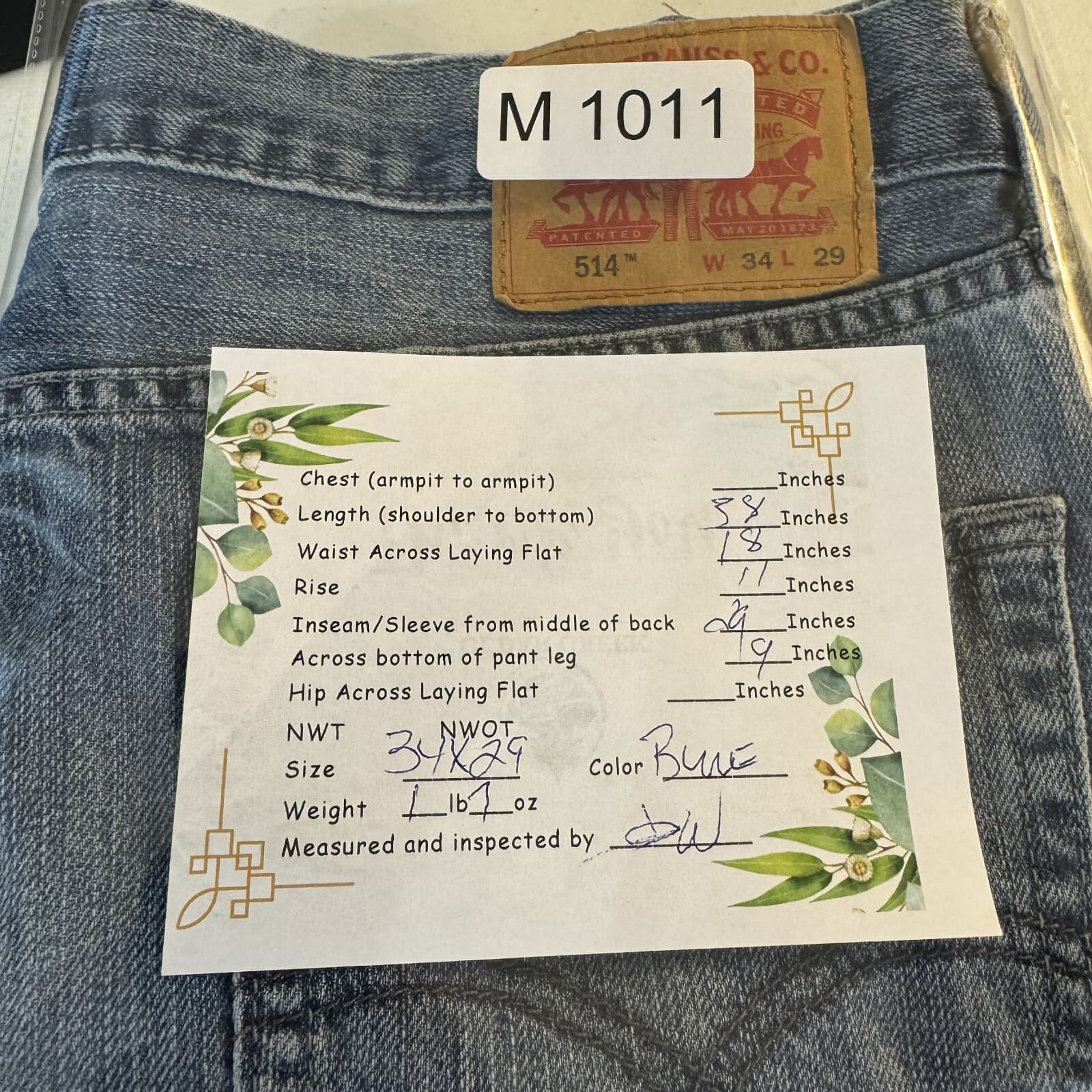 Levis 514 Jeans Mens 34x29 Blue Denim 100 Percent Cotton Straight Leg Mid Rise - Thumbnail 8