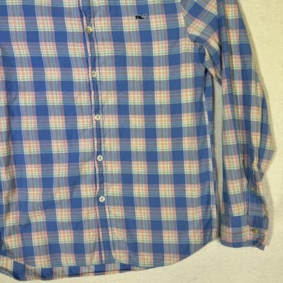 Vineyard Vines Whale Shirt Mens XS Blue Pink Plaid Button Down Long Sleeve - Thumbnail 6