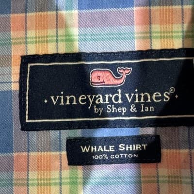 Vineyard Vines Whale Shirt Mens XS Blue Pink Plaid Button Down Long Sleeve - Thumbnail 8