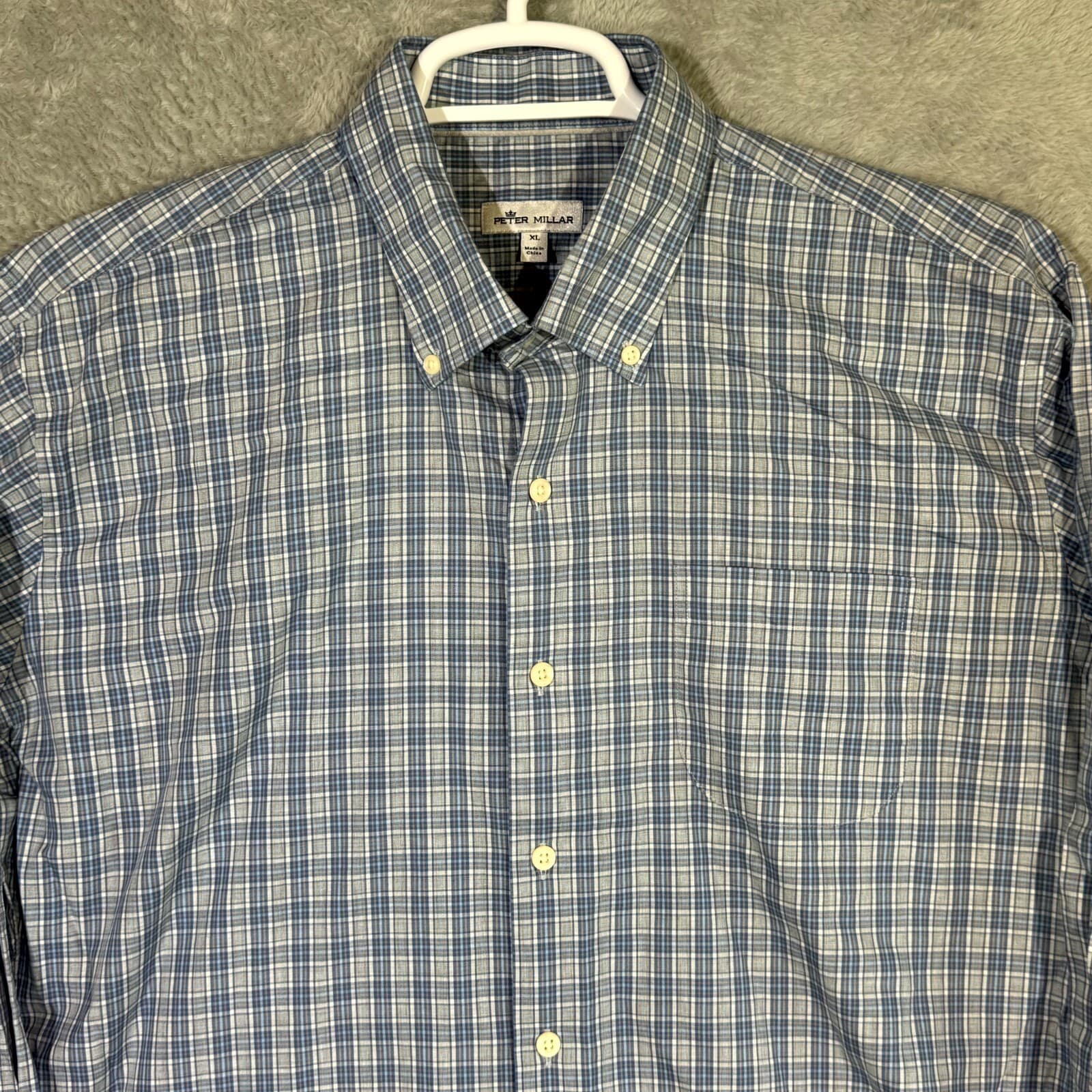 Peter Millar Men's Shirt XL Blue Plaid Fitted Long Sleeve Casual Button-Up - Thumbnail 4